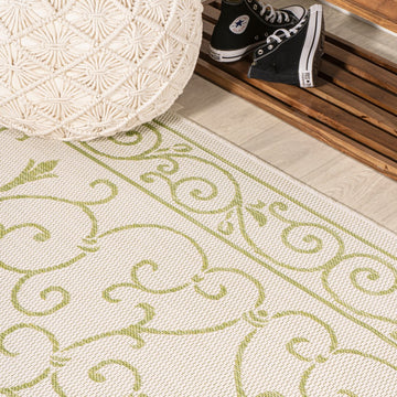Charleston Vintage Filigree Textured Weave Indoor/outdoor Round Rug